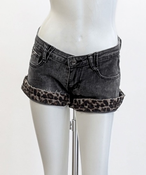 セール】折り返しヒョウ柄デニムショートパンツ（デニムパンツ）｜Riff