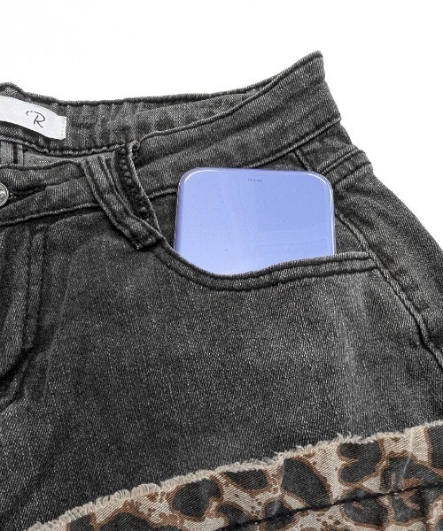 セール】折り返しヒョウ柄デニムショートパンツ（デニムパンツ）｜Riff