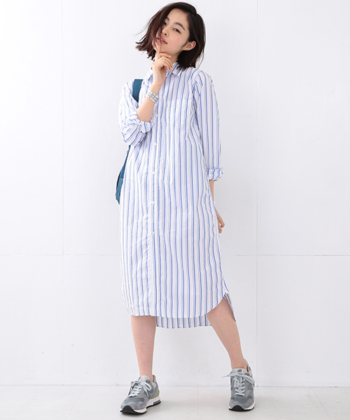 BEAMS BOY（ビームスボーイ）の「BEAMS BOY / タイプライター レギュラー ワンピース（シャツワンピース・レディース・ホワイト/ブルー/ネイビー・ONE SIZE）」の2枚目の写真