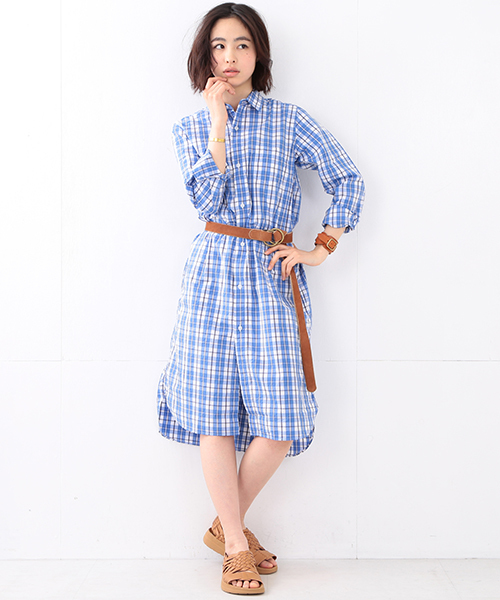 BEAMS BOY（ビームスボーイ）の「BEAMS BOY / タイプライター レギュラー ワンピース（シャツワンピース・レディース・ホワイト/ブルー/ネイビー・ONE SIZE）」の3枚目の写真