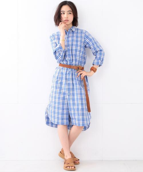 BEAMS BOY（ビームスボーイ）の「BEAMS BOY / タイプライター レギュラー ワンピース（シャツワンピース・レディース・ホワイト/ブルー/ネイビー・ONE SIZE）」の5枚目の写真