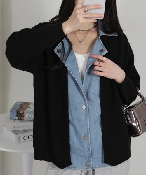 セール】デニム×ニットデニムライダース風ジャケット（ニット/セーター