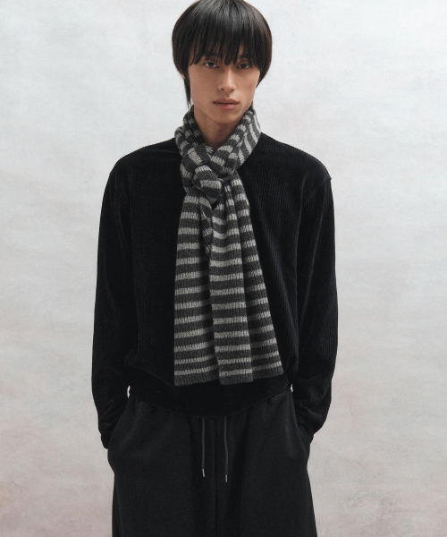 ウールストライプロングマフラー（ブラック）（マフラー）｜Big Union