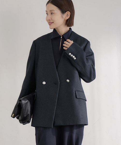 &NAVY ツィーディーダブルジャケット（ノーカラージャケット）｜IENA