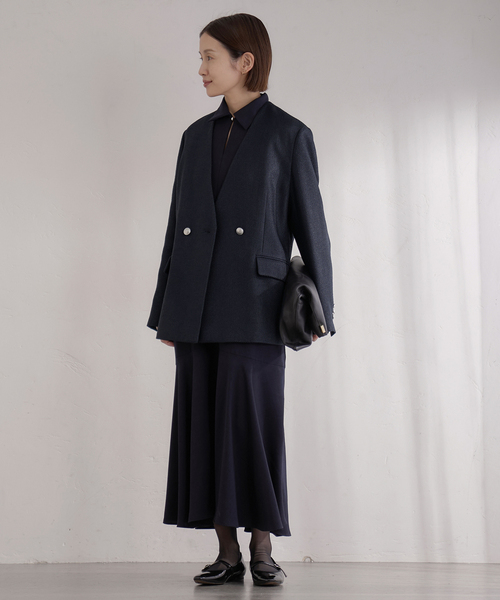IENA（イエナ）の「&NAVY ツィーディーダブルジャケット（ノーカラー