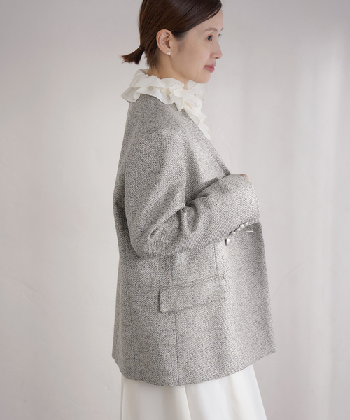IENA（イエナ）の「&NAVY ツィーディーダブルジャケット（ノーカラー