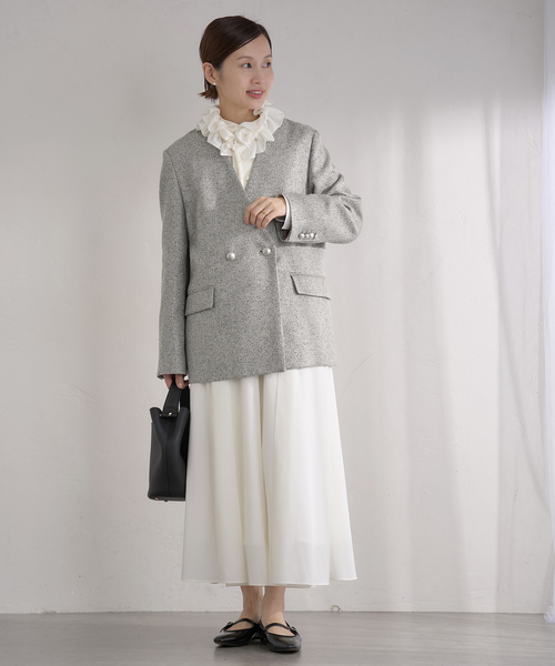 IENA（イエナ）の「&NAVY ツィーディーダブルジャケット（ノーカラー