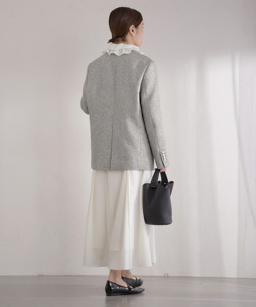 IENA(イエナ)の「&NAVY ツィーディーダブルジャケット(ノーカラー IENA(イエナ)の「&NAVY ツィーディーダブルジャケット(ノーカラー