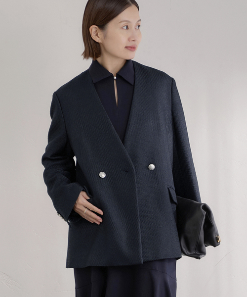 &NAVY ツィーディーダブルジャケット（ノーカラージャケット）｜IENA