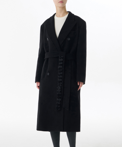 MUSINSA STANDARD WOMAN（ムシンサスタンダードウーマン）の「[ジェヒョンギョン コラボ] ウィメンズ カシミヤブレンド マキシ ダブル ローブコート [ブラック]（チェスターコート・レディース・その他・S/M）」の11枚目の写真