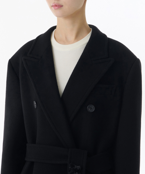 MUSINSA STANDARD WOMAN（ムシンサスタンダードウーマン）の「[ジェヒョンギョン コラボ] ウィメンズ カシミヤブレンド マキシ ダブル ローブコート [ブラック]（チェスターコート・レディース・その他・S/M）」の9枚目の写真