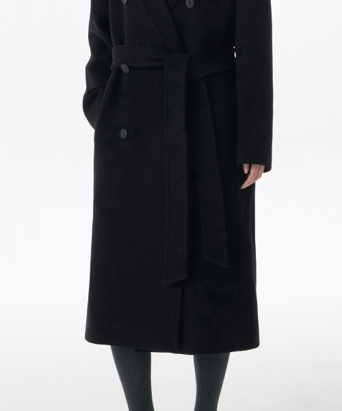 MUSINSA STANDARD WOMAN（ムシンサスタンダードウーマン）の「[ジェヒョンギョン コラボ] ウィメンズ カシミヤブレンド マキシ ダブル ローブコート [ブラック]（チェスターコート・レディース・その他・S/M）」の5枚目の写真