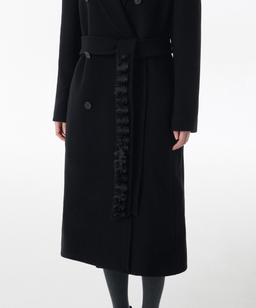 MUSINSA STANDARD WOMAN（ムシンサスタンダードウーマン）の「[ジェヒョンギョン コラボ] ウィメンズ カシミヤブレンド マキシ ダブル ローブコート [ブラック]（チェスターコート・レディース・その他・S/M）」の4枚目の写真