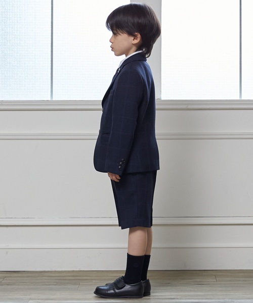 petit main（プティマイン）の「【フォーマル】チェックJK+ハーフパンツセット（スーツセット・キッズ・ネイビー・110cm/130cm/120cm）」の2枚目の写真