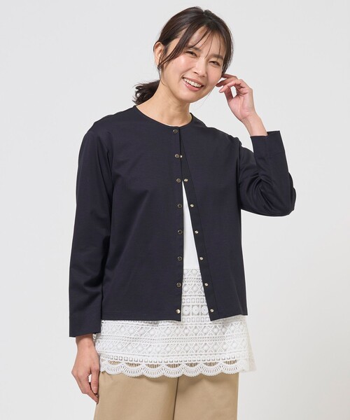 J.PRESS Ladies(J.プレス レディス)の「【冷房対策に】40Gポンチ クルーネック カーディガン(Tシャツ/カットソー・レディース・ネイビー系/ベージュ系/グレー系・SMALL)」の3枚目の写真
