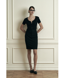 PLAIN STRIPE MIDI SKIRT BLACK