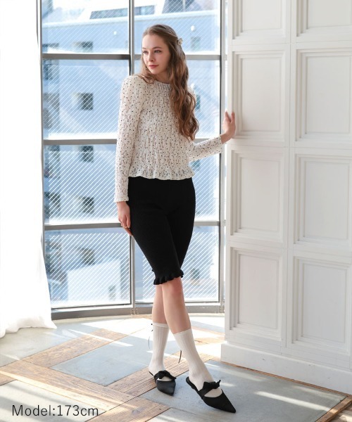 DONOBAN（ドノバン）の「パフショルダーレースロングスリーブ（Tシャツ/カットソー・レディース・ホワイト/ブラック・ONE SIZE）」の8枚目の写真