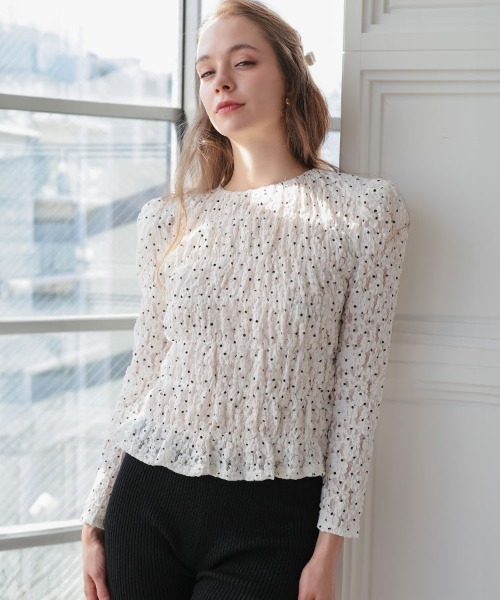 DONOBAN（ドノバン）の「パフショルダーレースロングスリーブ（Tシャツ/カットソー・レディース・ホワイト/ブラック・ONE SIZE）」の9枚目の写真