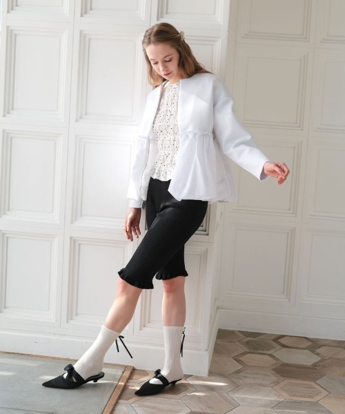 DONOBAN（ドノバン）の「パフショルダーレースロングスリーブ（Tシャツ/カットソー・レディース・ホワイト/ブラック・ONE SIZE）」の10枚目の写真