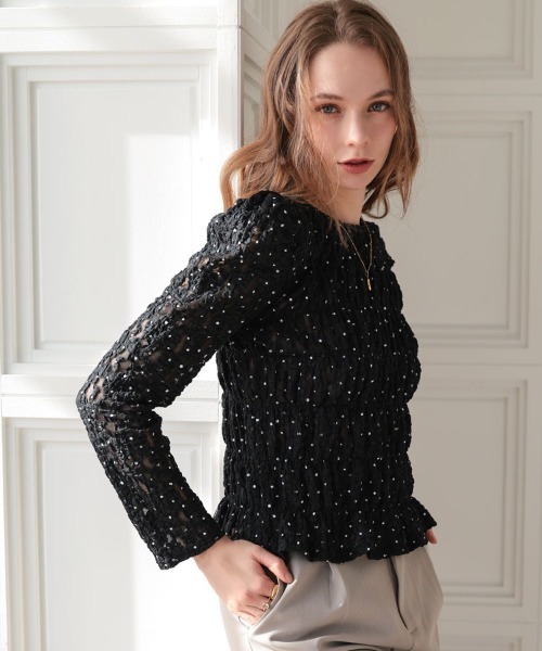 DONOBAN（ドノバン）の「パフショルダーレースロングスリーブ（Tシャツ/カットソー・レディース・ホワイト/ブラック・ONE SIZE）」の13枚目の写真