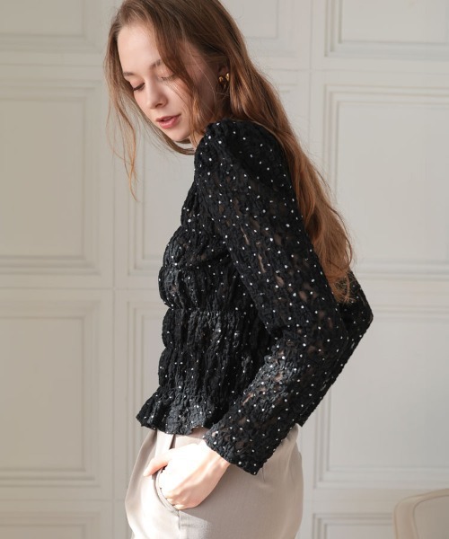 DONOBAN（ドノバン）の「パフショルダーレースロングスリーブ（Tシャツ/カットソー・レディース・ホワイト/ブラック・ONE SIZE）」の14枚目の写真