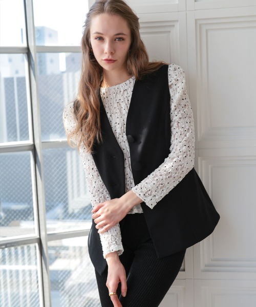 DONOBAN（ドノバン）の「パフショルダーレースロングスリーブ（Tシャツ/カットソー・レディース・ホワイト/ブラック・ONE SIZE）」の11枚目の写真