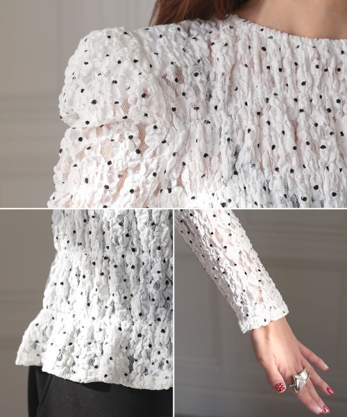 DONOBAN（ドノバン）の「パフショルダーレースロングスリーブ（Tシャツ/カットソー・レディース・ホワイト/ブラック・ONE SIZE）」の21枚目の写真