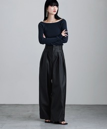 etoll. | ウォッシャブルフェイクレザータックワイドパンツ(その他パンツ)