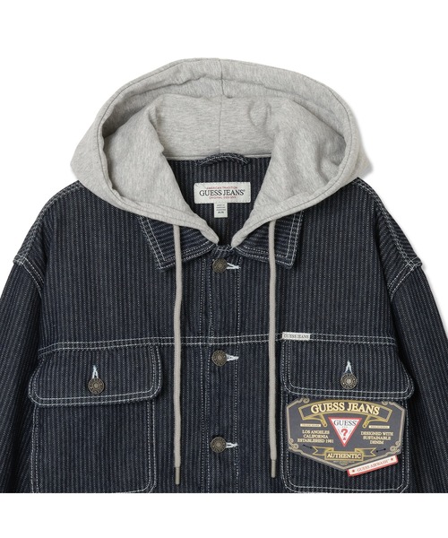 GUESS JEANS(ゲスジーンズ)の「GUESS JEANS Cropped Trucker Jacket アウター デニムジャケット(デニムジャケット・メンズ・ダークネイビー・SMALL/MEDIUM/LARGE/X-LARGE)」の3枚目の写真
