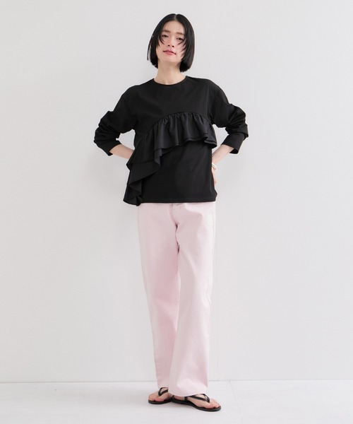 le cercle ADAM ET ROPE'(ルセルクルアダムエロペ)の「シアーフリルアシメコンビプルオーバー(Tシャツ/カットソー・レディース・ブラック/オフホワイト・FREE)」の5枚目の写真
