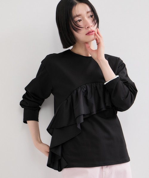 le cercle ADAM ET ROPE'(ルセルクルアダムエロペ)の「シアーフリルアシメコンビプルオーバー(Tシャツ/カットソー・レディース・ブラック/オフホワイト・FREE)」の11枚目の写真