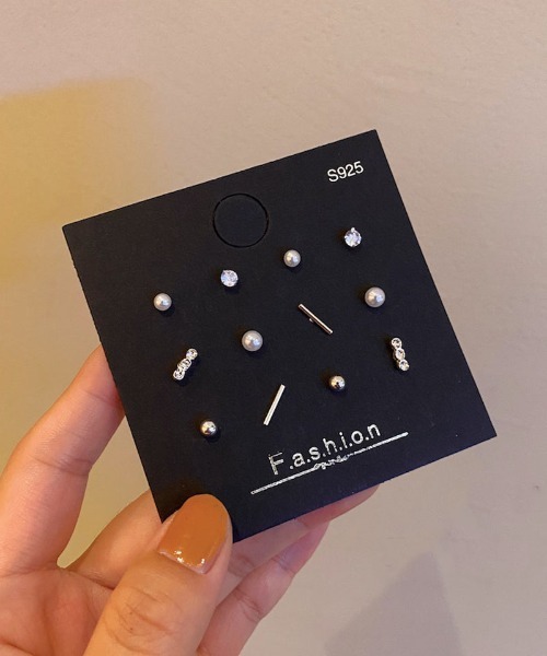 shoppinggo(ショッピングゴー)の「ピアスセット6ペア スタッドピアス パール ストーン ボール(ピアス(両耳用)・レディース・シルバー・FREE)」の3枚目の写真