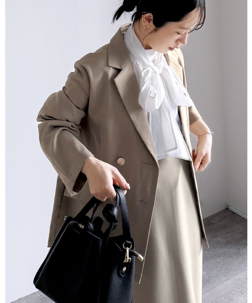 reca(レカ)の「チェック/ダブルテーラードジャケット(テーラードジャケット・レディース・ベージュ/アイボリー/ネイビー/ブラック系その他・FREE)」の2枚目の写真