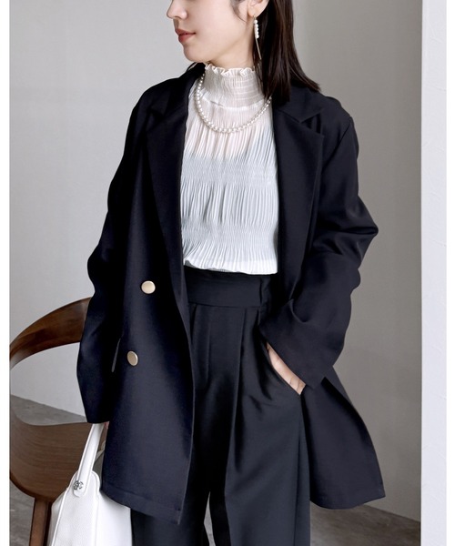 reca(レカ)の「チェック/ダブルテーラードジャケット(テーラードジャケット・レディース・ベージュ/アイボリー/ネイビー/ブラック系その他・FREE)」の4枚目の写真