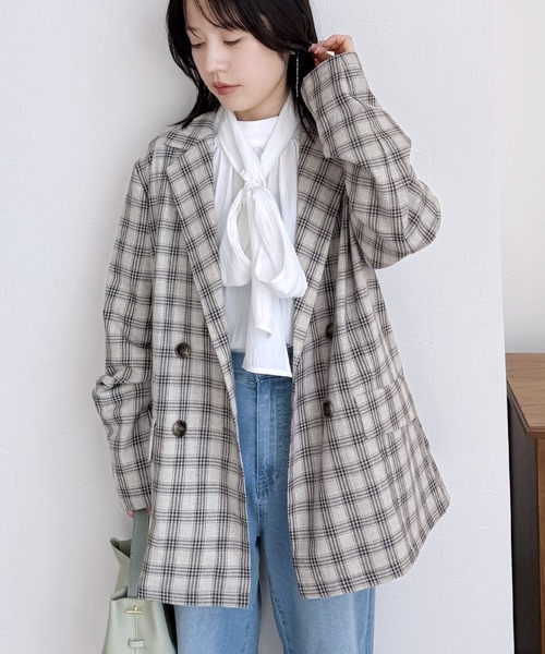 reca(レカ)の「チェック/ダブルテーラードジャケット(テーラードジャケット・レディース・ベージュ/アイボリー/ネイビー/ブラック系その他・FREE)」の15枚目の写真