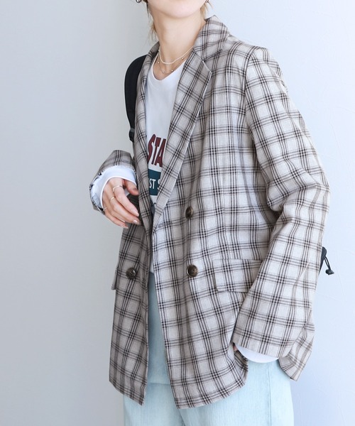 reca(レカ)の「チェック/ダブルテーラードジャケット(テーラードジャケット・レディース・ベージュ/アイボリー/ネイビー/ブラック系その他・FREE)」の20枚目の写真