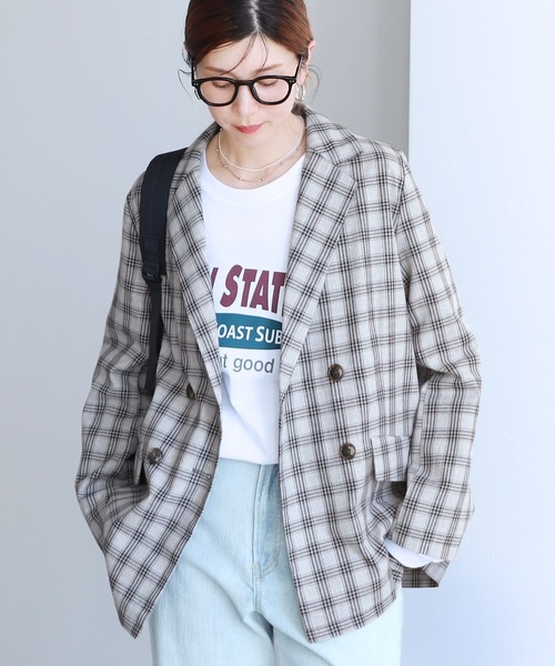 reca(レカ)の「チェック/ダブルテーラードジャケット(テーラードジャケット・レディース・ベージュ/アイボリー/ネイビー/ブラック系その他・FREE)」の21枚目の写真