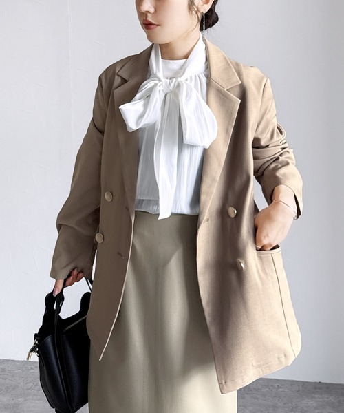 reca(レカ)の「チェック/ダブルテーラードジャケット(テーラードジャケット・レディース・ベージュ/アイボリー/ネイビー/ブラック系その他・FREE)」の22枚目の写真