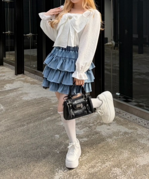 Another Branch olive des olive(アナザーブランチオリーブデオリーブ)の「フロントBIGリボンブラウス(シャツ/ブラウス・レディース・ブルー/オフホワイト/その他11/ネイビー・FREE)」の6枚目の写真