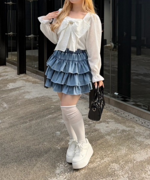 Another Branch olive des olive(アナザーブランチオリーブデオリーブ)の「フロントBIGリボンブラウス(シャツ/ブラウス・レディース・ブルー/オフホワイト/その他11/ネイビー・FREE)」の7枚目の写真