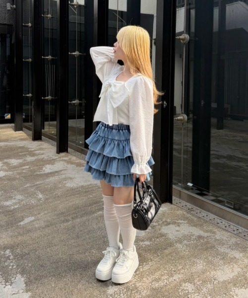 Another Branch olive des olive(アナザーブランチオリーブデオリーブ)の「フロントBIGリボンブラウス(シャツ/ブラウス・レディース・ブルー/オフホワイト/その他11/ネイビー・FREE)」の8枚目の写真