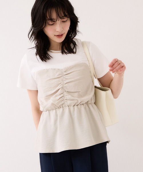 VIS(ビス)の「【WEB限定】美easyリネンライクシャーリングビスチェドッキングトップス/イージーケア・接触冷感(Tシャツ/カットソー・レディース・ブラック/ピンク/キナリ/グレー・FREE)」の2枚目の写真
