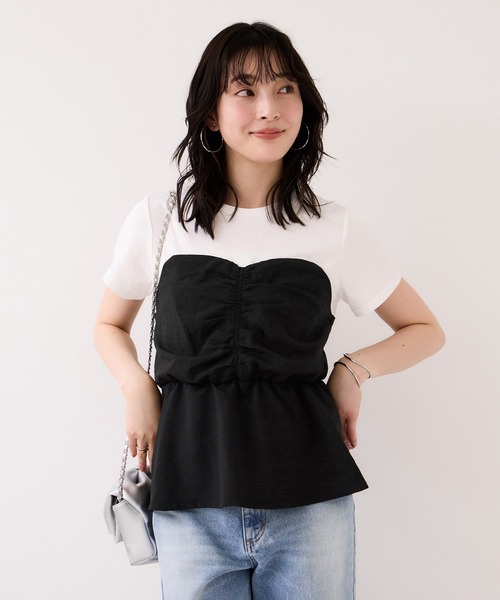 VIS(ビス)の「【WEB限定】美easyリネンライクシャーリングビスチェドッキングトップス/イージーケア・接触冷感(Tシャツ/カットソー・レディース・ブラック/ピンク/キナリ/グレー・FREE)」の6枚目の写真