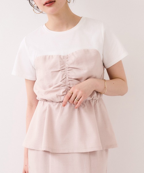 VIS(ビス)の「【WEB限定】美easyリネンライクシャーリングビスチェドッキングトップス/イージーケア・接触冷感(Tシャツ/カットソー・レディース・ブラック/ピンク/キナリ/グレー・FREE)」の10枚目の写真