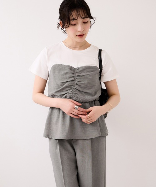 VIS(ビス)の「【WEB限定】美easyリネンライクシャーリングビスチェドッキングトップス/イージーケア・接触冷感(Tシャツ/カットソー・レディース・ブラック/ピンク/キナリ/グレー・FREE)」の17枚目の写真