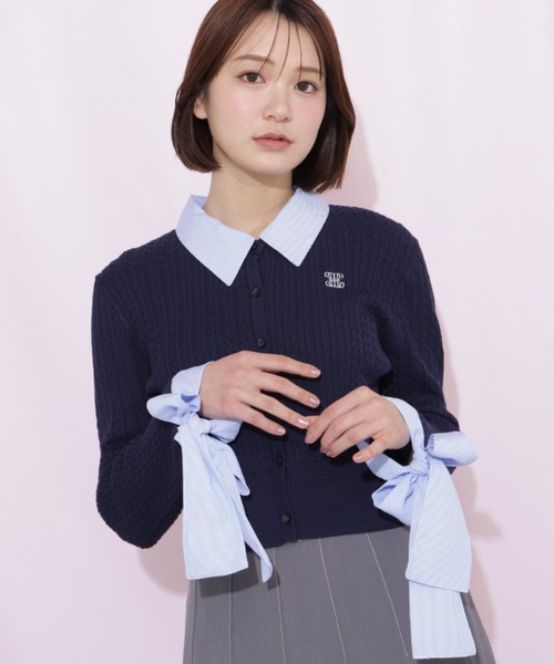 JILL by JILL STUART(ジルバイジルスチュアート)の「袖リボンケーブルカーディガン(ニット/セーター・レディース・グレー/ホワイト/ネイビー・FREE)」の18枚目の写真