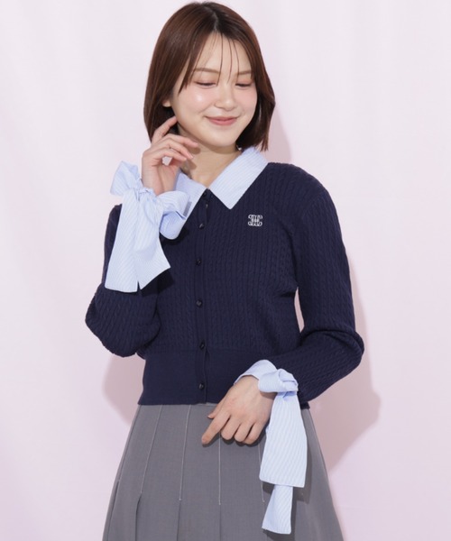 JILL by JILL STUART(ジルバイジルスチュアート)の「袖リボンケーブルカーディガン(ニット/セーター・レディース・グレー/ホワイト/ネイビー・FREE)」の19枚目の写真