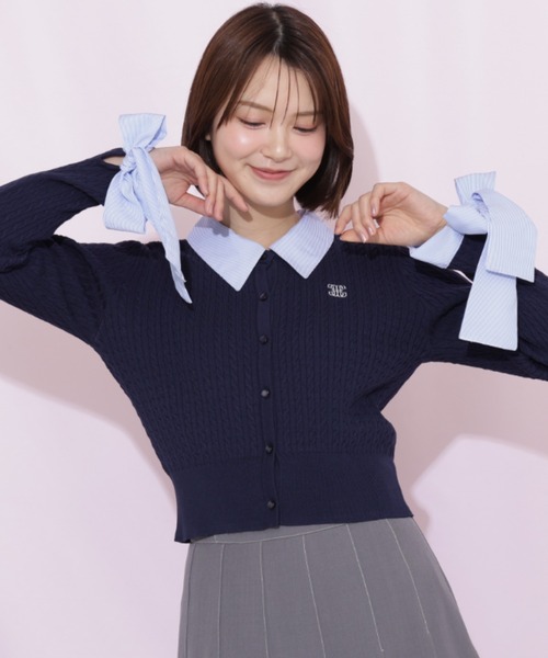 JILL by JILL STUART(ジルバイジルスチュアート)の「袖リボンケーブルカーディガン(ニット/セーター・レディース・グレー/ホワイト/ネイビー・FREE)」の20枚目の写真