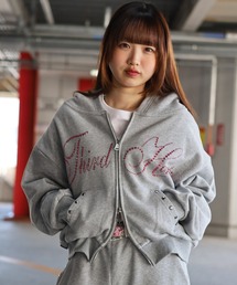 ATMARK（アットマーク）の「《3サイズ展開   UNISEX 》ATMARK THラインストーンロゴ リベットデザイン ジップパーカー セットアップ可能（パーカー）」