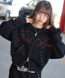 ATMARK（アットマーク）の「《3サイズ展開　/　UNISEX　》ATMARK THラインストーンロゴ　リベットデザイン　ジップパーカー　セットアップ可能（パーカー）」